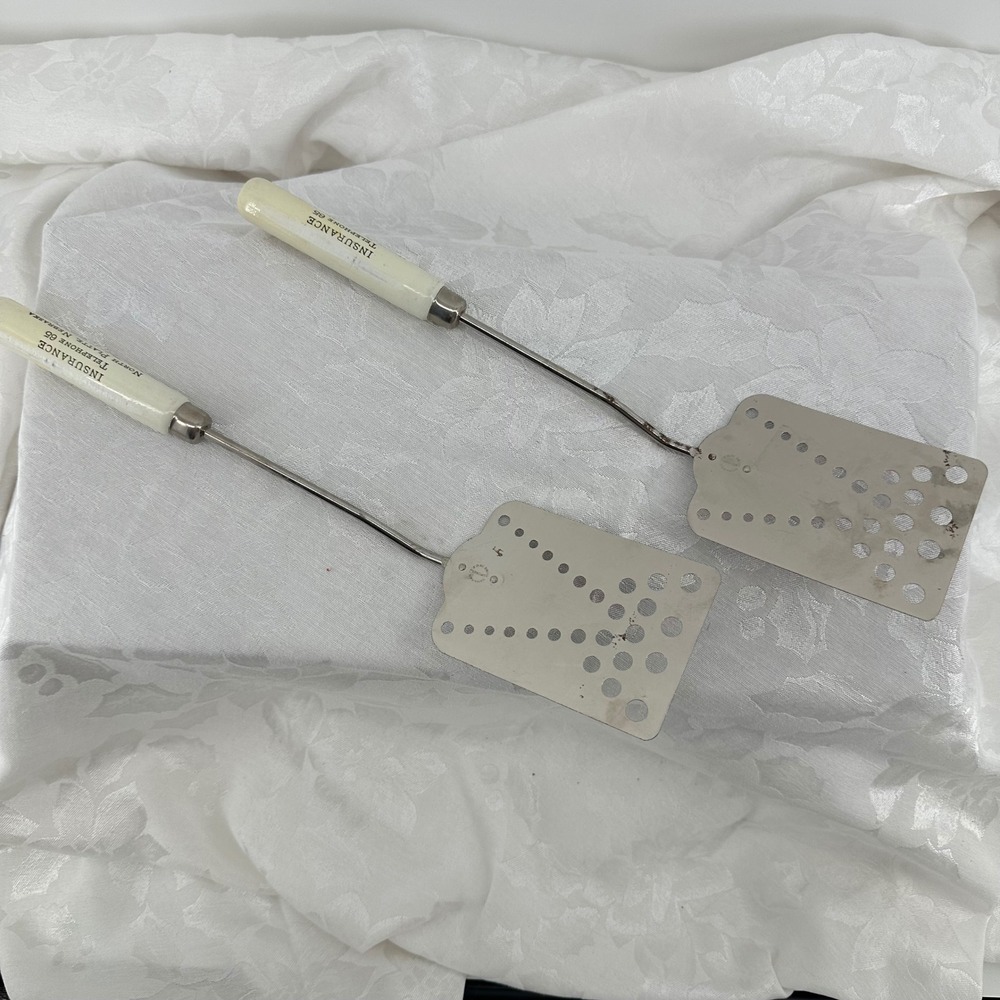 Vaughan Spatula Set Silver Good Vintage Advertising North Platte NE Insurance